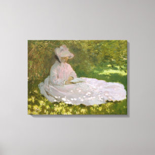 女性の読書春Monet キャンバスプリント