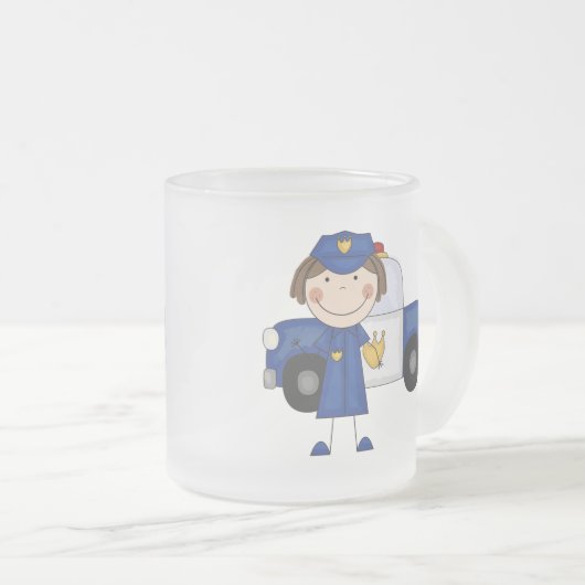 女性の警官のTシャツおよびギフト フロストグラスマグカップ (正面右)
