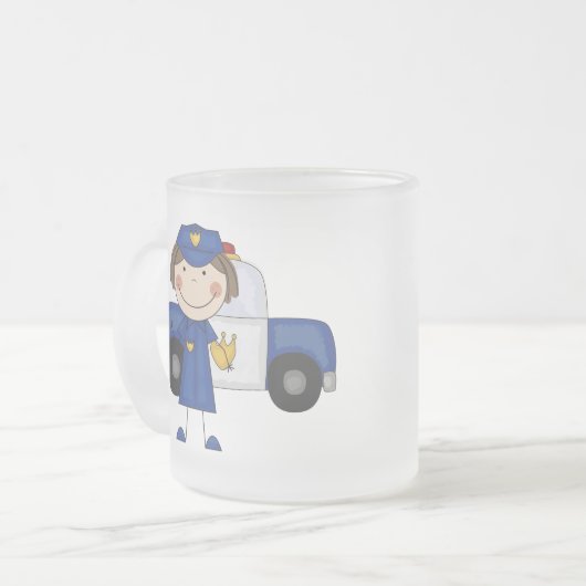 女性の警官のTシャツおよびギフト フロストグラスマグカップ (正面左)