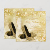 女性の象牙とゴールドの誕生日パーティー 招待状 (正面/裏面)