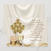 女性の象牙色ゴールド誕生日パーティー感謝カード サンキューカード (正面/裏面)