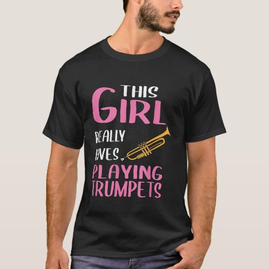 女性の贈り物この女の子は本当に遊のトランペットを愛す Tシャツ (正面)