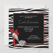 女性の赤いゼブラの誕生日パーティーの招待状 招待状 (裏面)