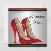 女性の赤いハイヒール靴の誕生日パーティー 招待状 (正面)