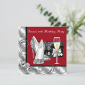 女性の赤い誕生日パーティー 招待状 (スタンド正面)