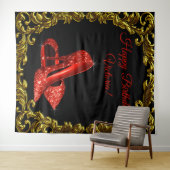 女性の赤い靴の誕生日パーティー背景 タペストリー (インサイチュ(横))