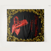 女性の赤い靴の誕生日パーティー背景 タペストリー (正面(横))