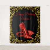 女性の赤い靴の誕生日パーティー背景 タペストリー (正面)