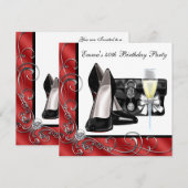 女性の赤い40歳の誕生日パーティーの招待状 招待状 (正面/裏面)