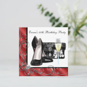 女性の赤い40歳の誕生日パーティーの招待状 招待状 (スタンド正面)