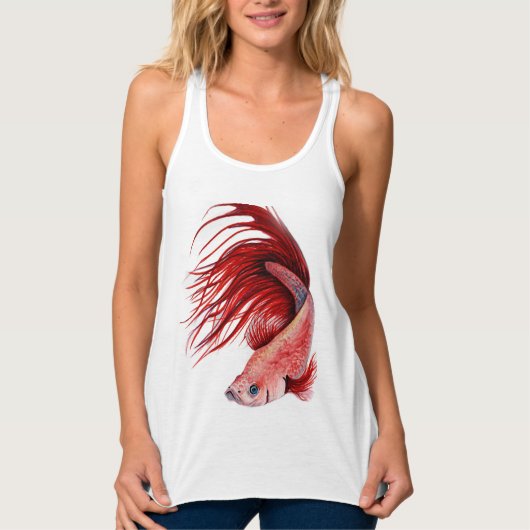 女性の赤いBetta Flowy Racerbackのタンクトップ タンクトップ (正面)