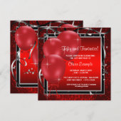 女性の赤と黒の誕生日パーティー招待状 招待状 (正面/裏面)