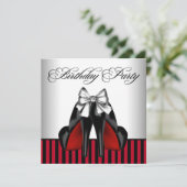 女性の赤と黒の誕生日パーティー 招待状 (スタンド正面)