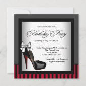 女性の赤と黒の誕生日パーティー 招待状 (裏面)