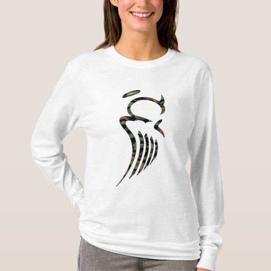 女性の迷彩柄の天使のフード付きスウェットシャツ Tシャツ (正面)