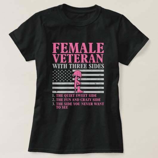 女性の退役軍人と3つの側面の女性退役軍人蛾 Tシャツ (デザイン正面)