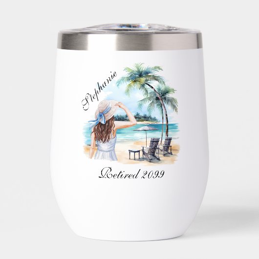 女性の退職ビーチをテーマにした水彩画 (正面)