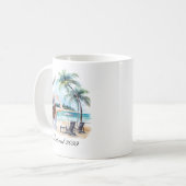 女性の退職ビーチをテーマにした水彩画 コーヒーマグカップ (正面左)