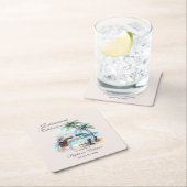 女性の退職ビーチをテーマにした水彩画 スクエアペーパーコースター (インサイチュ)