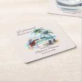 女性の退職ビーチをテーマにした水彩画 スクエアペーパーコースター (アングル)