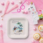 女性の退職ビーチをテーマにした水彩画 ペーパープレート (パーティー)