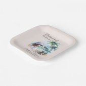 女性の退職ビーチをテーマにした水彩画 ペーパープレート (傾斜あり)