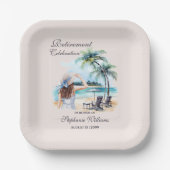 女性の退職ビーチをテーマにした水彩画 ペーパープレート (正面)