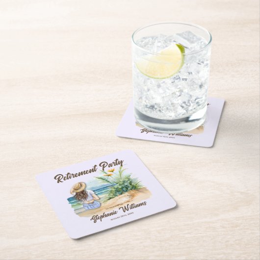 女性の退職ビーチテーマエレガント女性 スクエアペーパーコースター (インサイチュ)