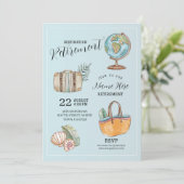 女性の退職旅行パーティーワールドスーツケース 招待状 (スタンド正面)