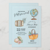 女性の退職旅行パーティーワールドスーツケース 招待状 (正面/裏面)