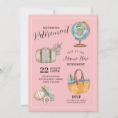 女性の退職旅行パーティー スーツケース ピンク 招待状 (正面)