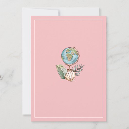 女性の退職旅行パーティー スーツケース ピンク 招待状 (裏面)