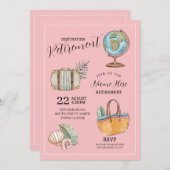 女性の退職旅行パーティー スーツケース ピンク 招待状 (正面/裏面)