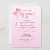 女性の退職 おしゃれなピンクの蝶ネクタイ パーティー 招待状 (正面)