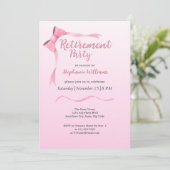 女性の退職 おしゃれなピンクの蝶ネクタイ パーティー 招待状 (スタンド正面)