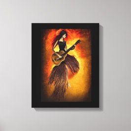 女性の遊ギターレッドスカイ抽象芸術オリジナルアート キャンバスプリント