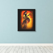 女性の遊ギターレッドスカイ抽象芸術オリジナルアート キャンバスプリント (インサイチュ (ウッドフロア))