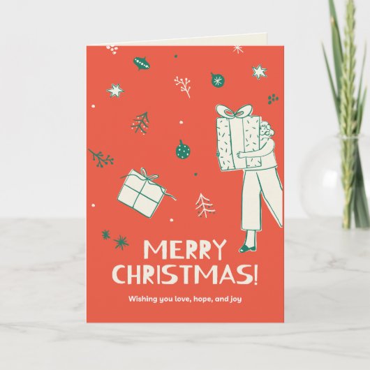 女性の運クリスマスプレゼントのスケッチ カード (正面)