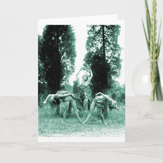 女性の野生の女性を踊るレトロのヴィンテージ カード (正面)