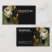 女性の金ゴールドジュエリーとグリーンフローラTouchh675 名刺 (正面/裏面)