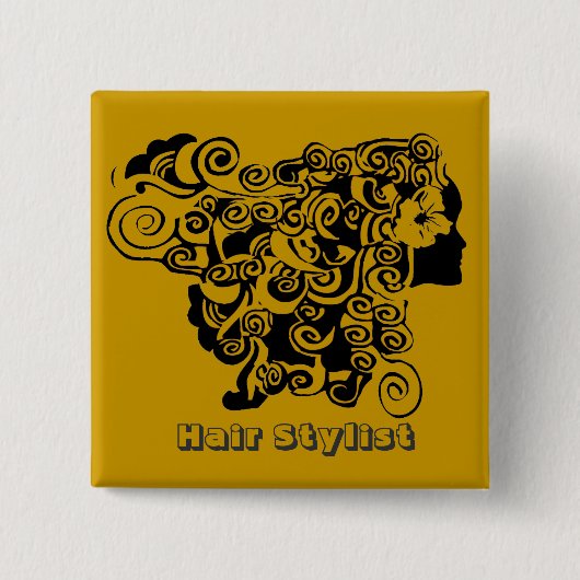 女性の長いヘアーサロンの昇進の美容師 缶バッジ (正面)