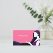女性の長かわいらしい黒髪のシルエット |ピンク 名刺 (スタンド正面)