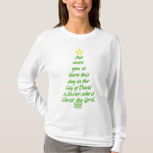 女性の長袖のクリスマス Tシャツ