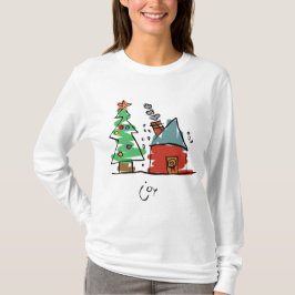 女性の長袖のクリスマス Tシャツ