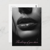 女性の開いた唇のクローズアップB&W写真 ポストカード (正面/裏面)