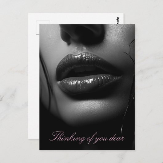 女性の開いた唇のクローズアップB&W写真 ポストカード (正面/裏面)