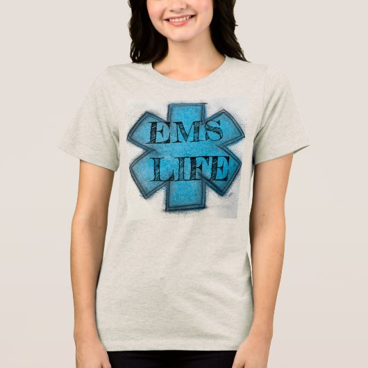 女性の青いEMSライフのスター トライブレンドTシャツ (正面)