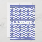 女性の青かわいらしと白の誕生日パーティー 招待状 (正面)