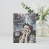 女性の青と紫の空の帯電カラー ポストカード (スタンド正面)