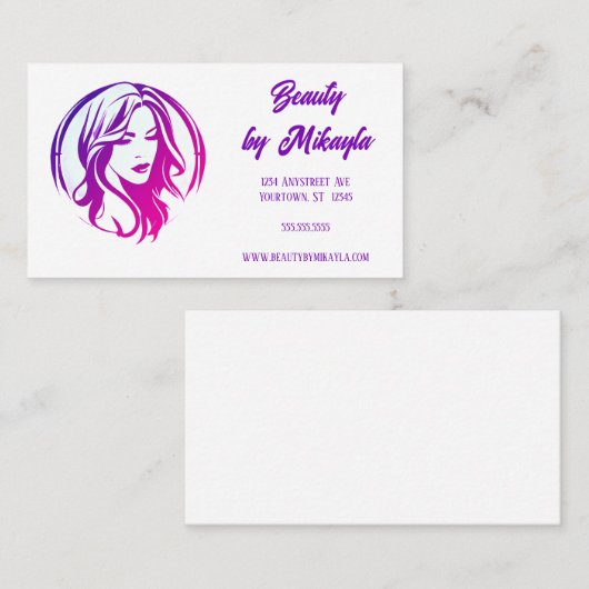 女性の頭と美容師サロン 名刺 (正面/裏面)